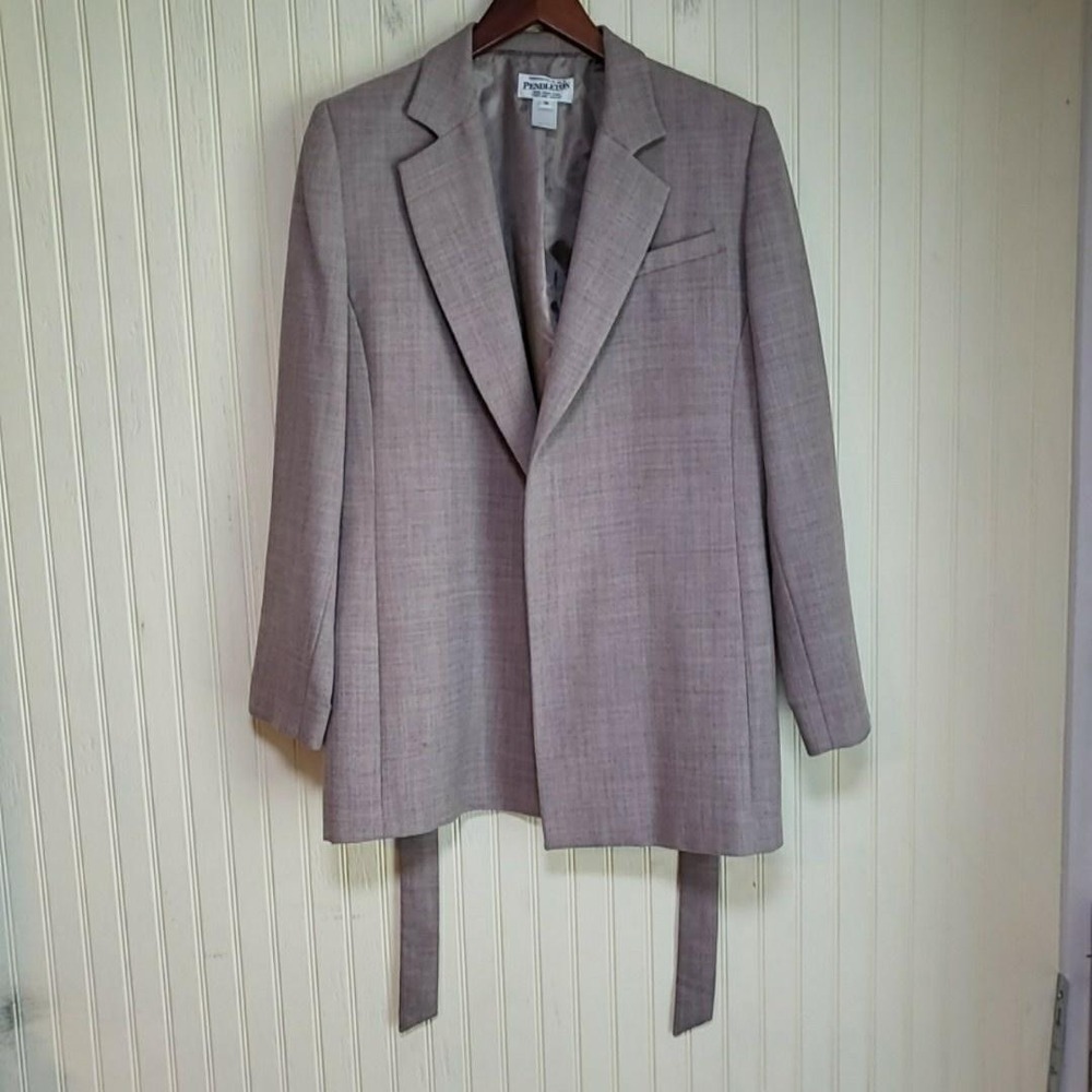 Vintage Pendleton Blazer Jacket Womens 10 Gray Belted 100% Wool Lined USA